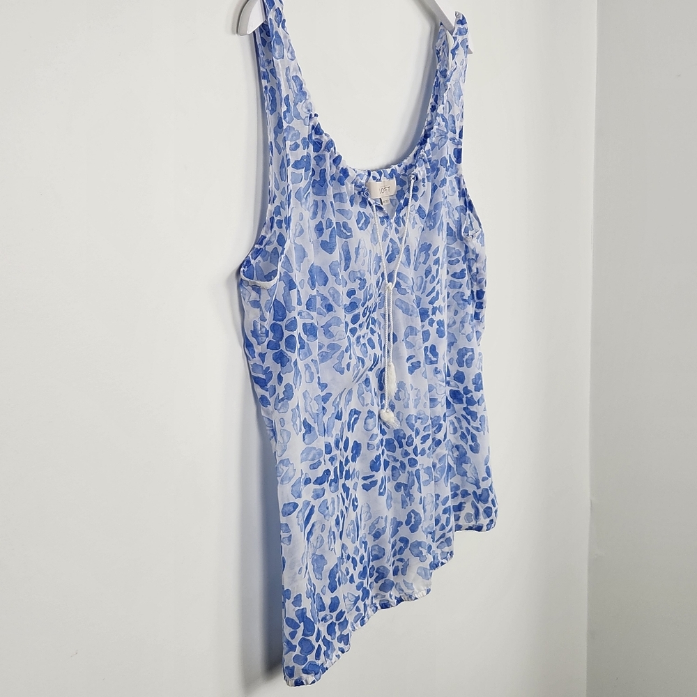 Ann Taylor LOFT Blue Print Sleeveless Drawstring Neckline Elastic Waistline XXL - Picture 2 of 8